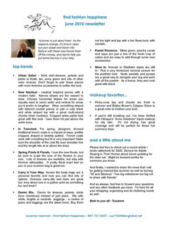 Find Fashion Happiness Newsletter Spring/Summer 2010